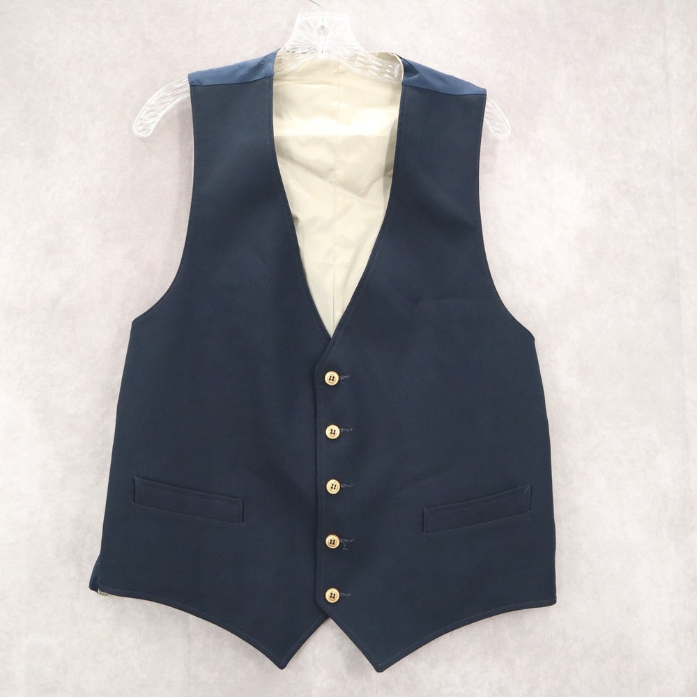 Navy Blue 5 Button Point Slim Welt Pocket Waistcoat Tuxedo Suit Vest 38R Small